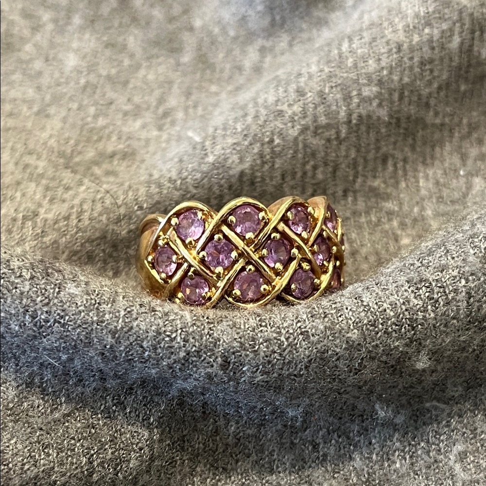 Gold Overlay Sterling Amethyst Ring-7.75